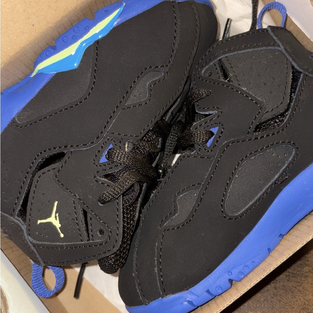 Jordan Kids Black and Blue Sneakers with Yellow Accent